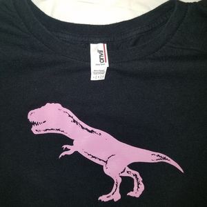 Pink on black t-rex t-shirt, size L